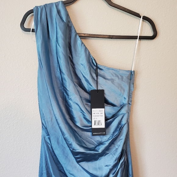 Elliatt x Revolve Cassini One Shoulder Satin Dress in Blue - Picture 8 of 12
